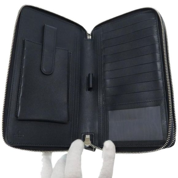 Gucci Travel Case Crocodile Document Case Long Wallet Navy Blue - Picture 3 of 8